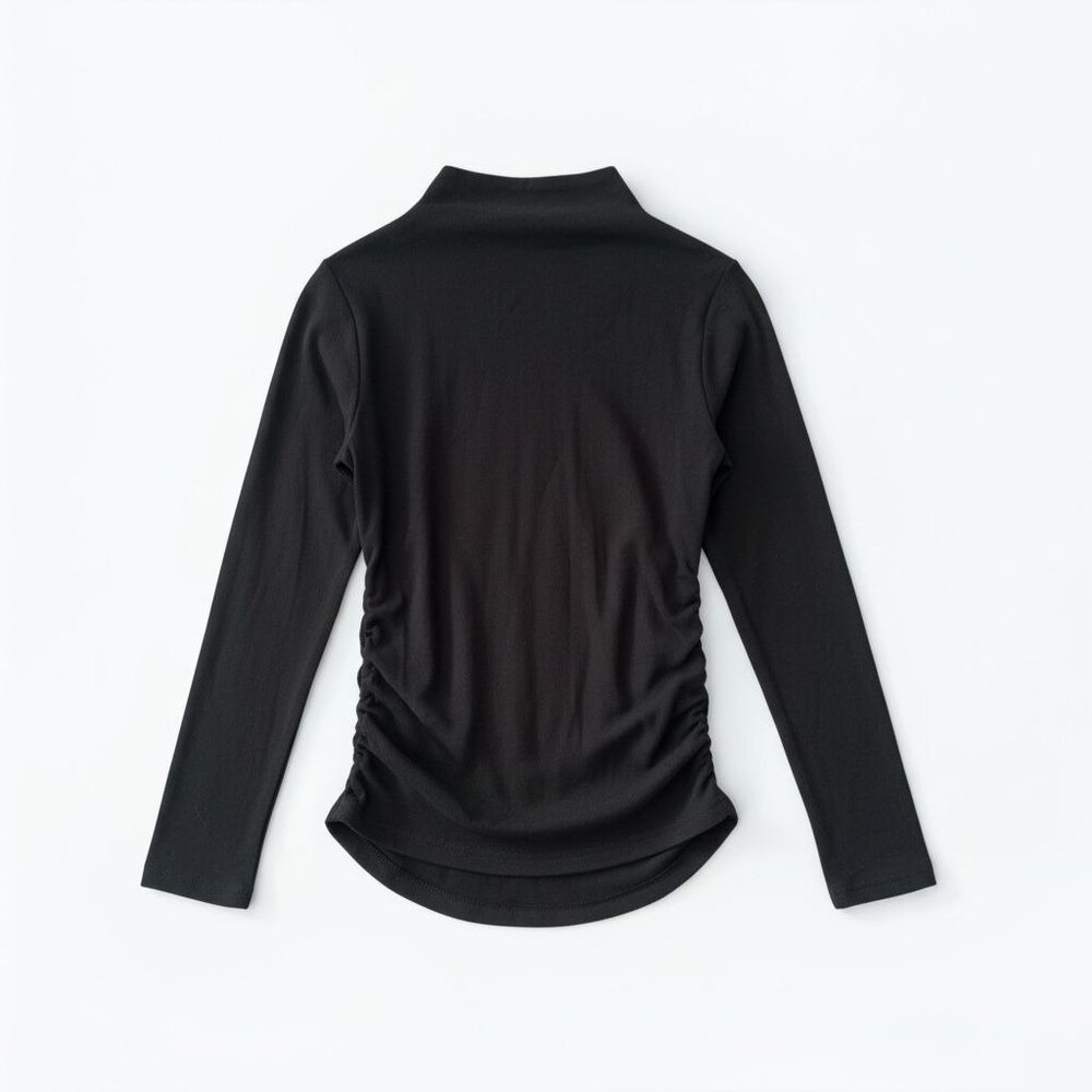 OGL Ruched Mock Neck Top Black NWT Side Ruched SPU 230926-1295W24 - Picture 4 of 7